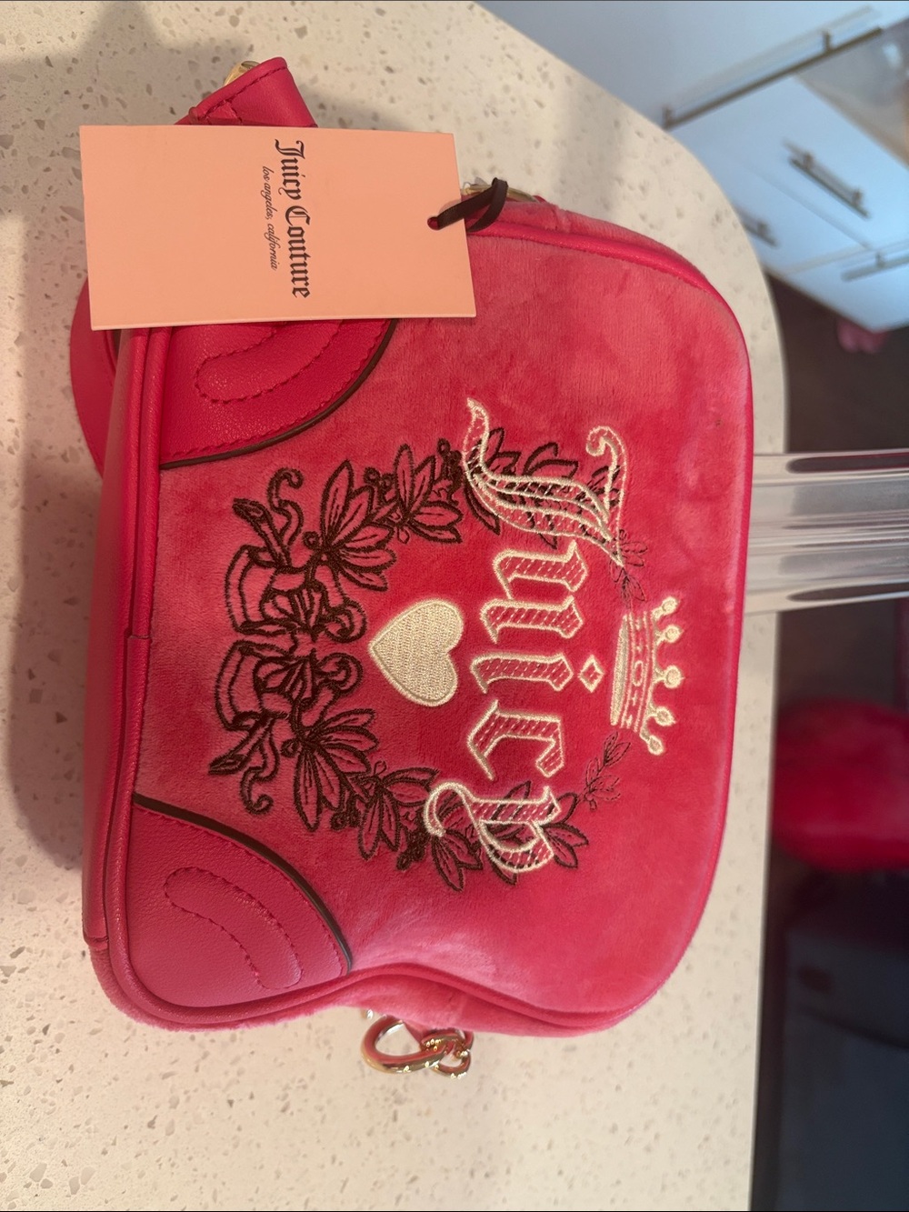 Juicy Couture Hot Pink Embroidered Crest Crossbody Bag